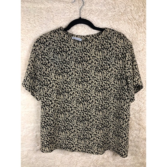 Ship'n Shore Womens Basic Blouse Black‎ Abstract Print Short Sleeve Crew Neck M - Picture 3 of 11